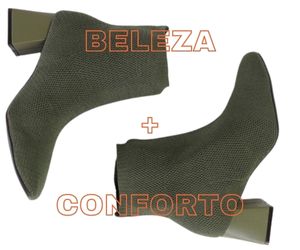 bota com tecido verde salto geométrico botas moda 2023