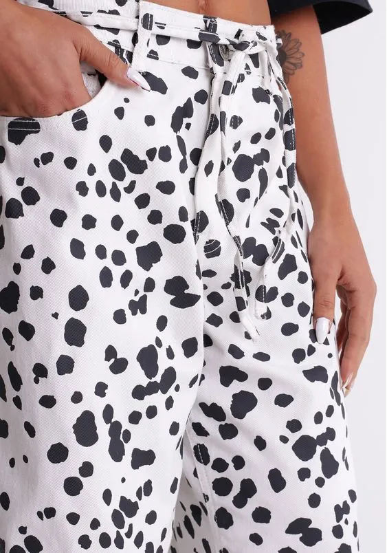calça animal print dalmatas poa preto e branco